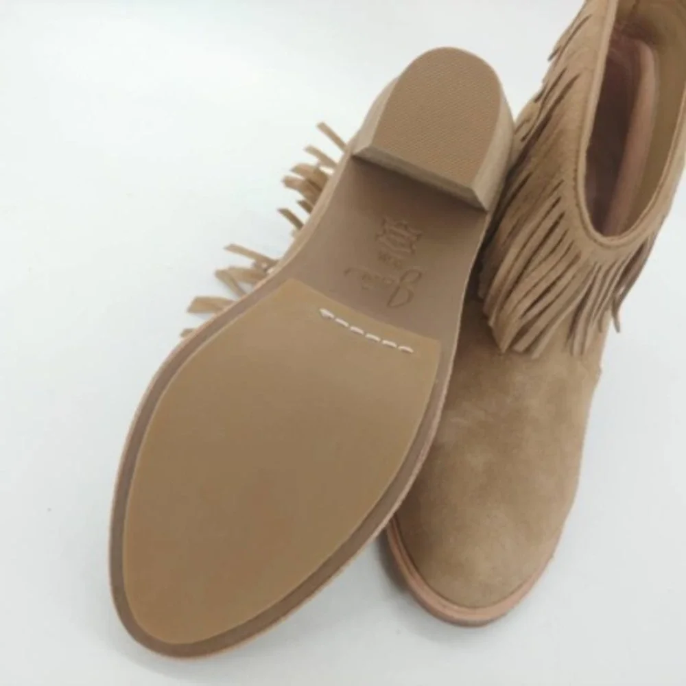Joie Shoes Womens Loren Ankle Boots Brown Leather Fringes EUR 35.5